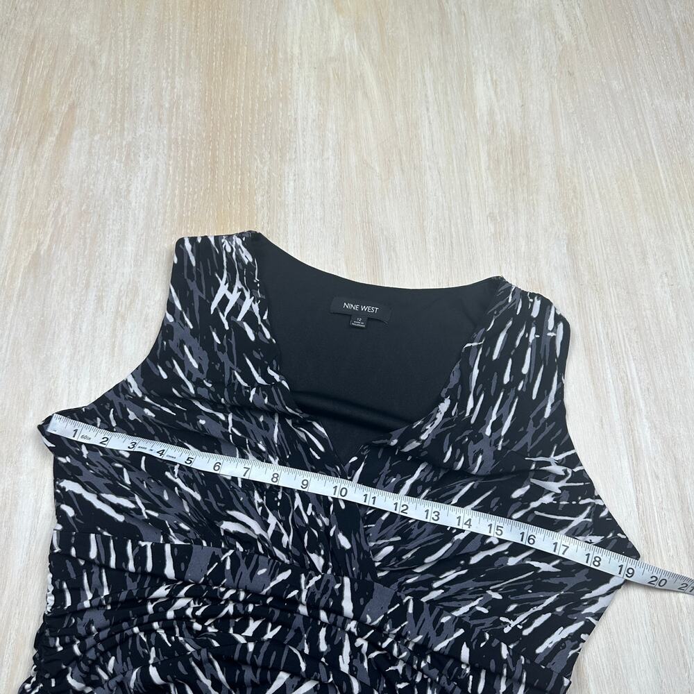 Nine West Abstract Monochrome V-Neck Sleeveless Stretch Classic Casual Dress 12 - Picture 6 of 14